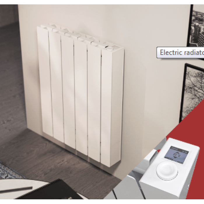 Termodynamika kapalinou naplněný, elektrický radiátor model Fondital e-BLITZ Wi-Fi-5čl,1000 W,500*470mm.