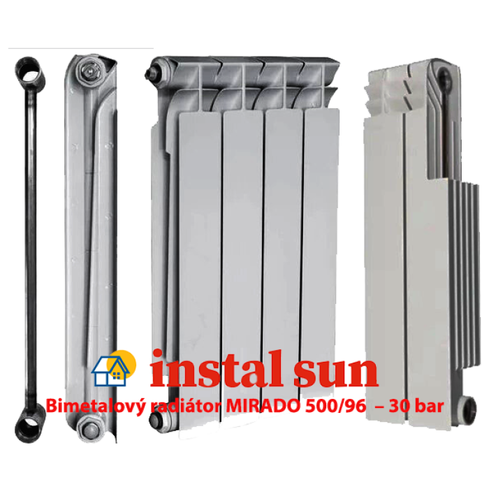 Bimetalový radiátor MIRADO 500/96 SILVER – 30 bar  (cena za 1 dil). Záruka 25 let!