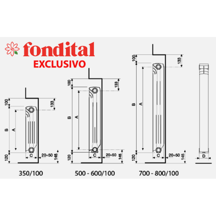 Tlakově lité radiátory z hliníkové slitiny série Fondital EXCLUSIVO 500/100 D3  (cena za 1 dil).