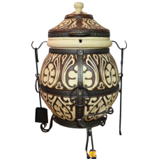 Keramická pec-Tandyr gril  5v1 -"Atika". Vhodný pro skupiny: až 13 osob. Hmotnost: 140 kg.Objem: 105 dm³ (105 litrů).