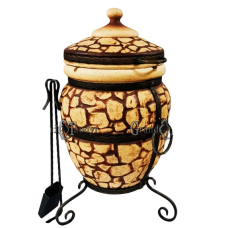 Keramická pec-Tandyr gril  5v1 -"Baturin". Vhodný pro skupiny: až 7 osob. Hmotnost: 93 kg.Objem: 78 dm³ (78 litrů).